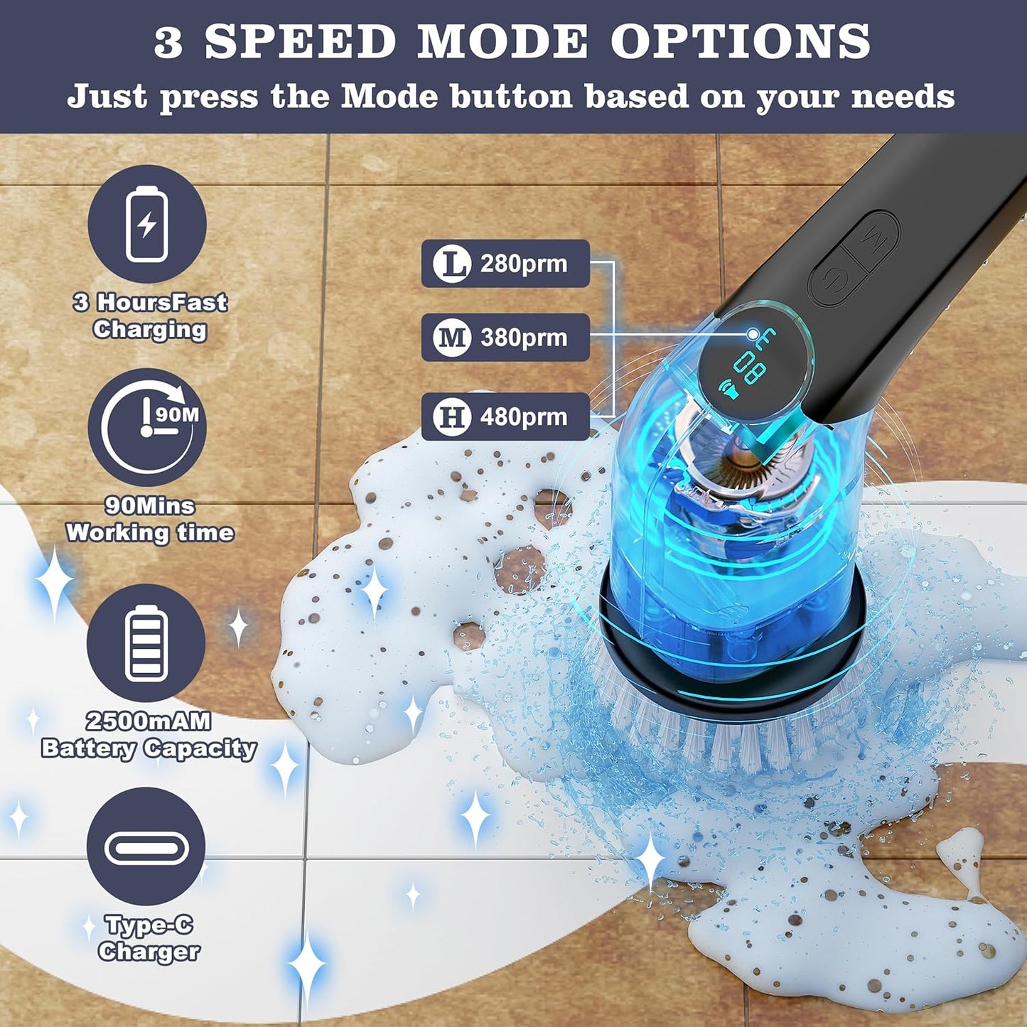Electric Cleaning Brush JY-6010 – Powerful 360° Scrubber for Home & Bathroom